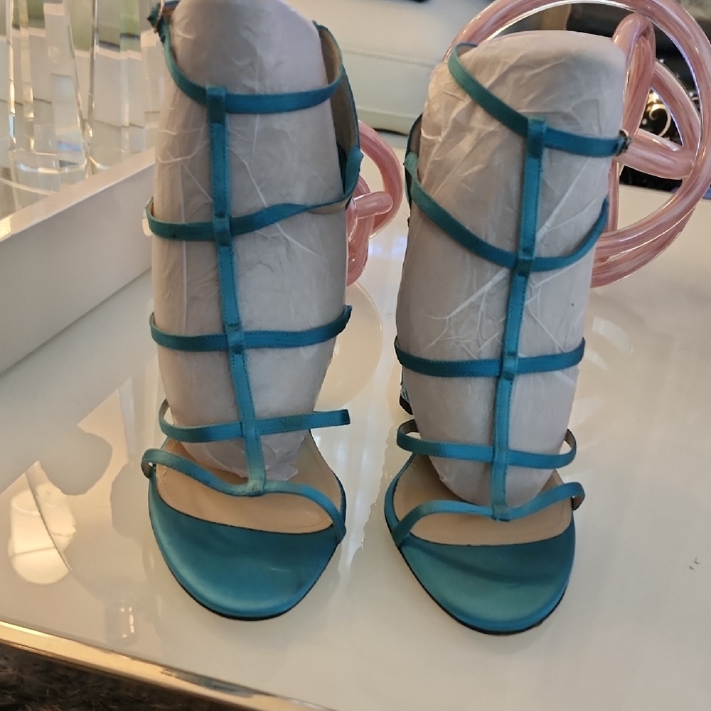Paul Andrew Blue Chunky Heel Sandals - Picture 2 of 13